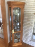 Oak lighted curio cabinet-CABINET ONLY CONTENTS STAY