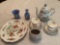 Lefton 25th Anniv. Tea set, Wedgwood, unmarked plate, pottery vase