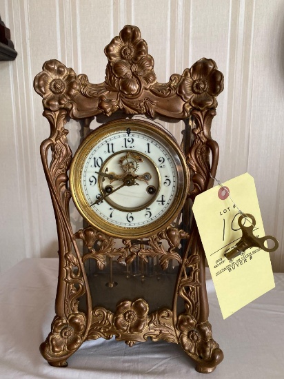 Waterbury ornamental crystal regulator clock, 8-day time & strike