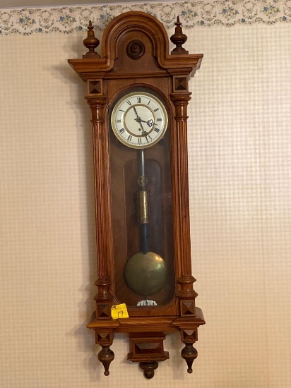 Antique Vienna regulator clock w/ single weight, 46" tall