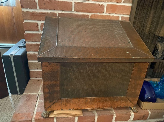 Fireplace copper clad tinder box w/ claw feet