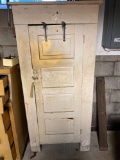 Old painted single door cupboard, has five shelves, 67 x 32