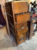 Old oak file cabinet w/ clock part contents