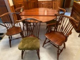 Queen Ann Cherry extension table w/ (6) Windsor style chairs, two extra leaves