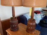 Pair of wagon wheel hub table lamps