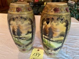 Pair Oriental hand painted vases, 12.5