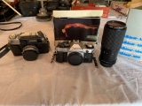 Canon AE-1 camera, Taron auto camera, Albinar 55 mm Skylight lens