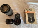 Vivitar lenses incl. 70-210 mm zoom, 52mm wide angle, tele converter, 2600 Flash