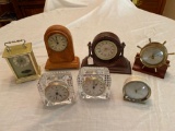 Westclox alarm, (2) Stager crystal clocks, Set Thomas carriage, Swift barometer