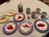 Red Hot Ladies plates, cardinal scene cups, German stein, etc.