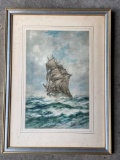 Framed R. Hopkin sail ship print, 16.5 x 22.5 frame size