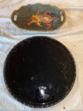 WSS marked black glass plate & hand painted bowl