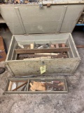 Old tool chest w/ contents, wood furniture trim, few tools, etc.