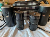 Plaid case w/ Canon zoom 35-105 & 200 mm lens