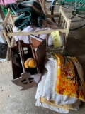 Rugs, rocking cradle, magazine rack, wall shelf