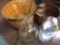 Bushel baskets, vintage lawsons milk jug, canning jars