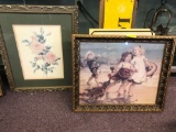 Two framed prints floral children