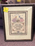 Vintage framed sampler embroidery life has no blessing like a good friend