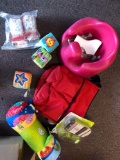 Baby items, Bumbo seat with tray, and misc items
