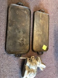 Cast iron griddle, one is Puritan, rabbit cake mold