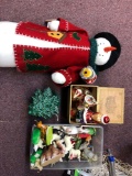 Collection of Christmas items including ceramic tree no plastic lights and cord, ornaments, lights,