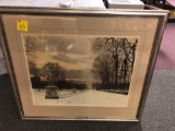 French etching in frame pencil signed