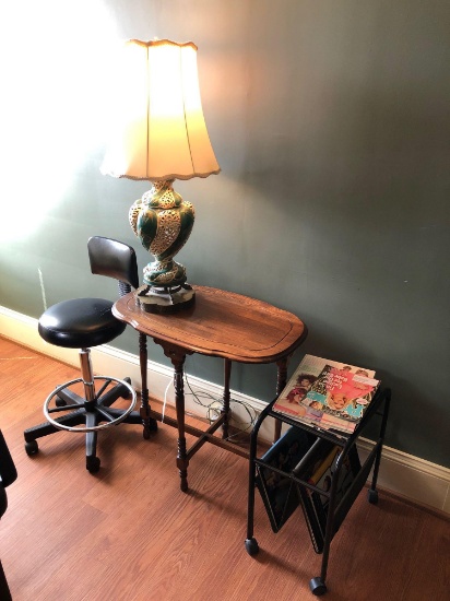 Turned Leg Lamp Table, Stool, Magazine Rack