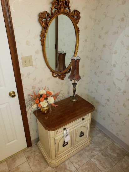 Table, Lamp, Flowers, Mirror