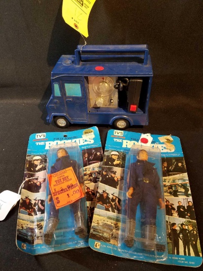 The Rookies action figures in packages and swat truck kids radio