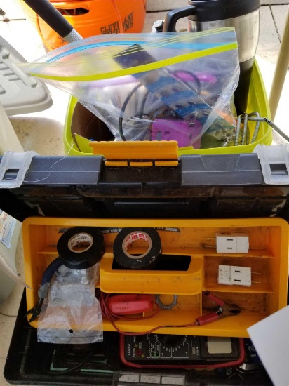 Toolbox, volt meter, hardware