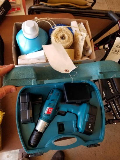 Cordless drill, rope, cleaners
