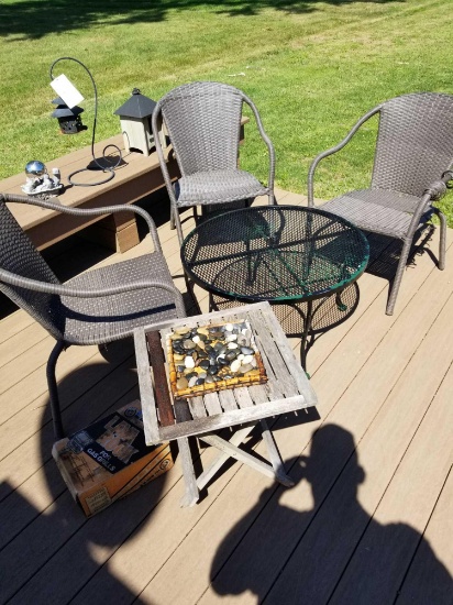 Patio tables, 3 chairs