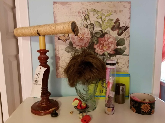 Wig holder, dresser items