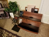 Plant stand, prints, shelf