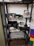 Plastic shelf and contents, cameras