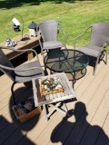 Patio tables, 3 chairs