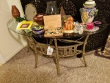 Foyer glass-top table, decor items