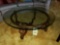 Round Wood Base Glass Top Coffee Table