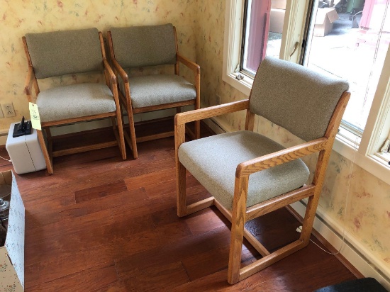 3 Oak Upholstered Chairs
