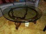 Round Wood Base Glass Top Coffee Table