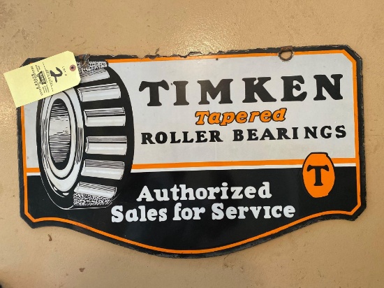 Timken Roller Bearing graniteware sign, two sided! 29 3/4" x 17 1/2".