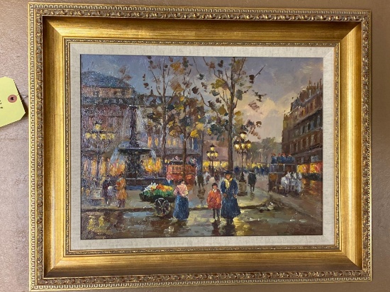 Lazaro oil/canvas, "Busy Afternoon", 21.75" x 17 3/4" frame size.
