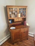 Oak hoosier style cabinet with bins (contents not included)