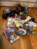 Assorted leather purses, scarves, Star Wars story book, camera and more