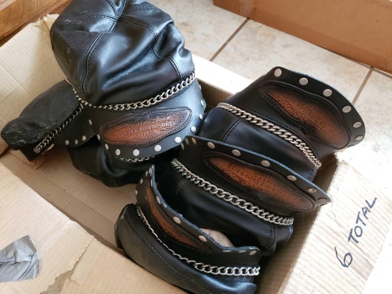 (6) Leather Harley Davidson Buckleback Hats