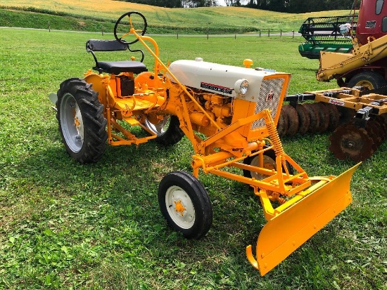1965 IH Cub with belly mower front blade & single bottom fast hitch plow