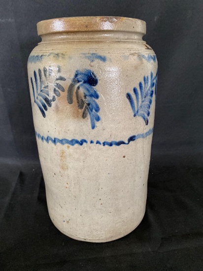 Blue decorated stoneware jar impressed #3, 15" tall