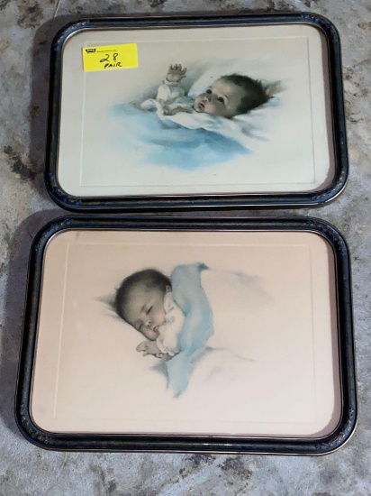 Pair of baby prints, each 21.5 x 15.5 frame size.