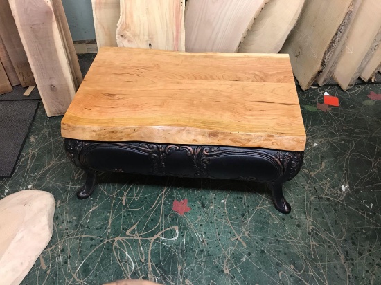 Cherry Coffee Table w/ Cast Iron Base with copper accents