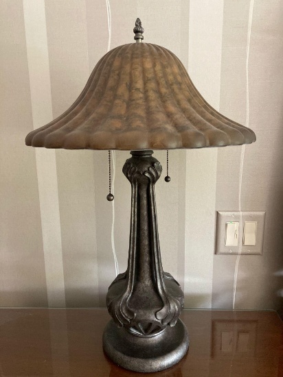 Pair of Quality Heavy Glass Shade Lamps